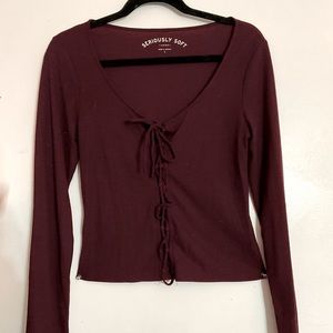 Soft Maroon Tied Front Crop Top